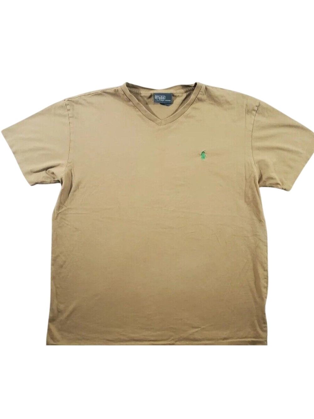 VTG Polo Ralph Lauren V Neck Tee Brown Minimal Retro Prep M
